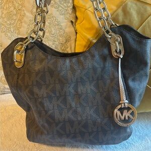 Michael Kors Black and Brown Monogram Shoulder Bag